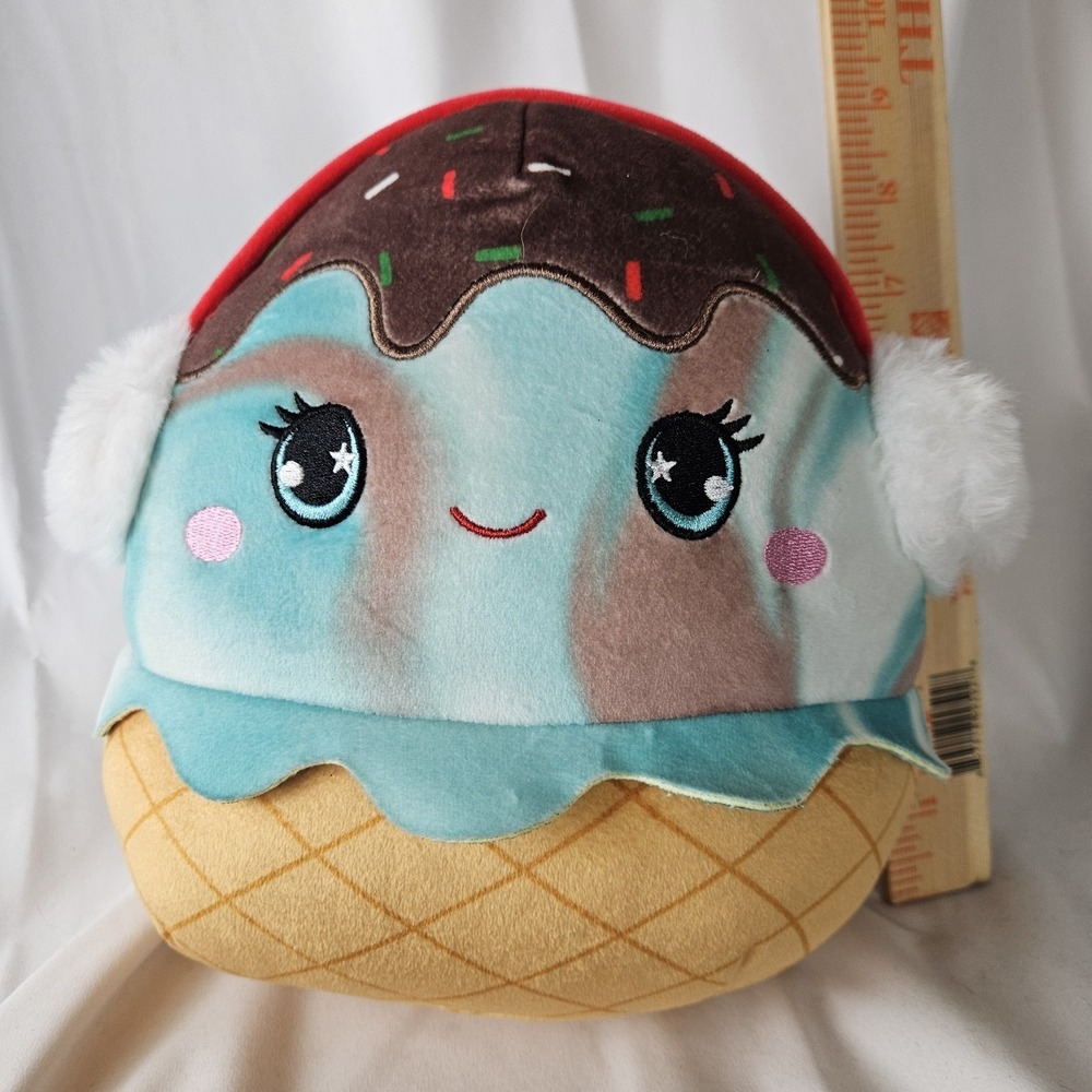 Squishmallows ~ HTF w/Earmuffs, Winter Maya Mint Ice Cream‎ Waffle Sundae ~ 9in